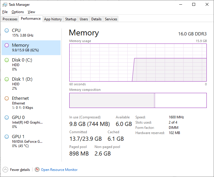 Desktop Memory - View In Task Manager